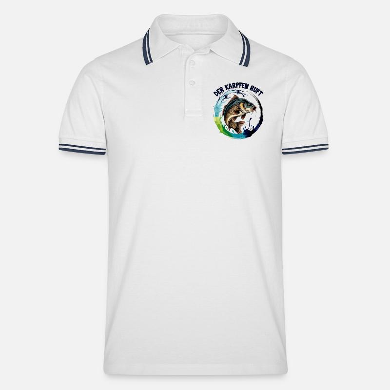 Der Karpfen ruft - Männer Tipped Poloshirt - Weiß/Navy
