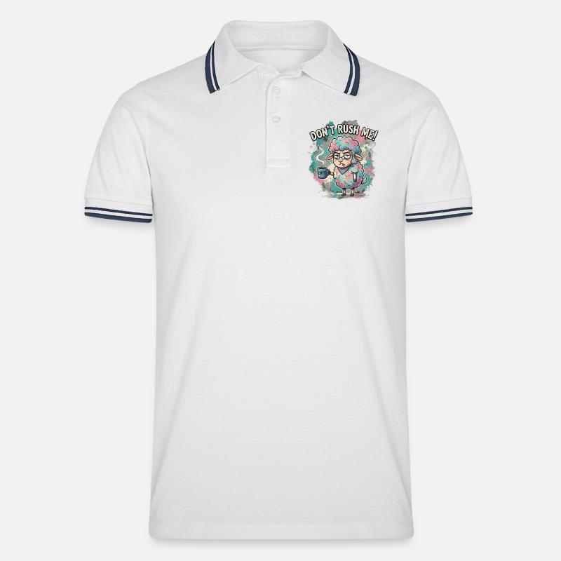 Dont Rush Me Kaffee Schaf Cartoon - Männer Tipped Poloshirt - Weiß/Navy