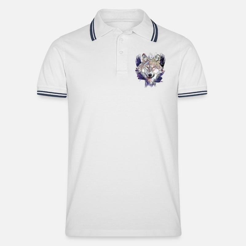 Wolf | Tier | Grauer Wolf - Männer Tipped Poloshirt - Weiß/Navy