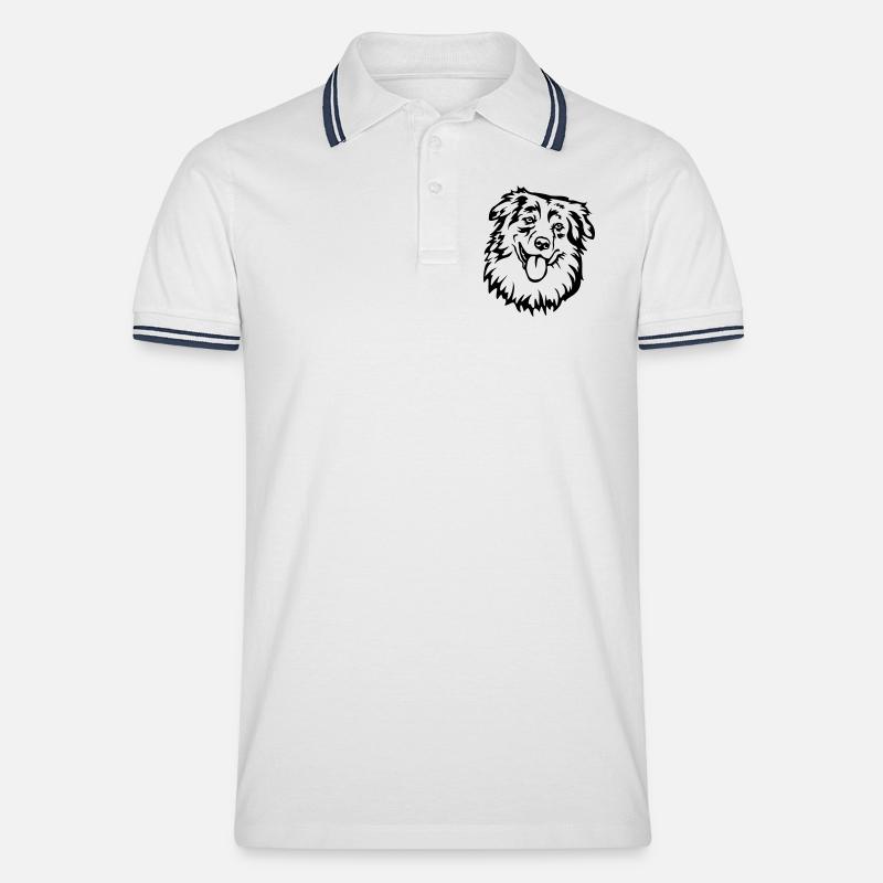 Australian Shepherd Kopf - Männer Tipped Poloshirt - Weiß/Navy