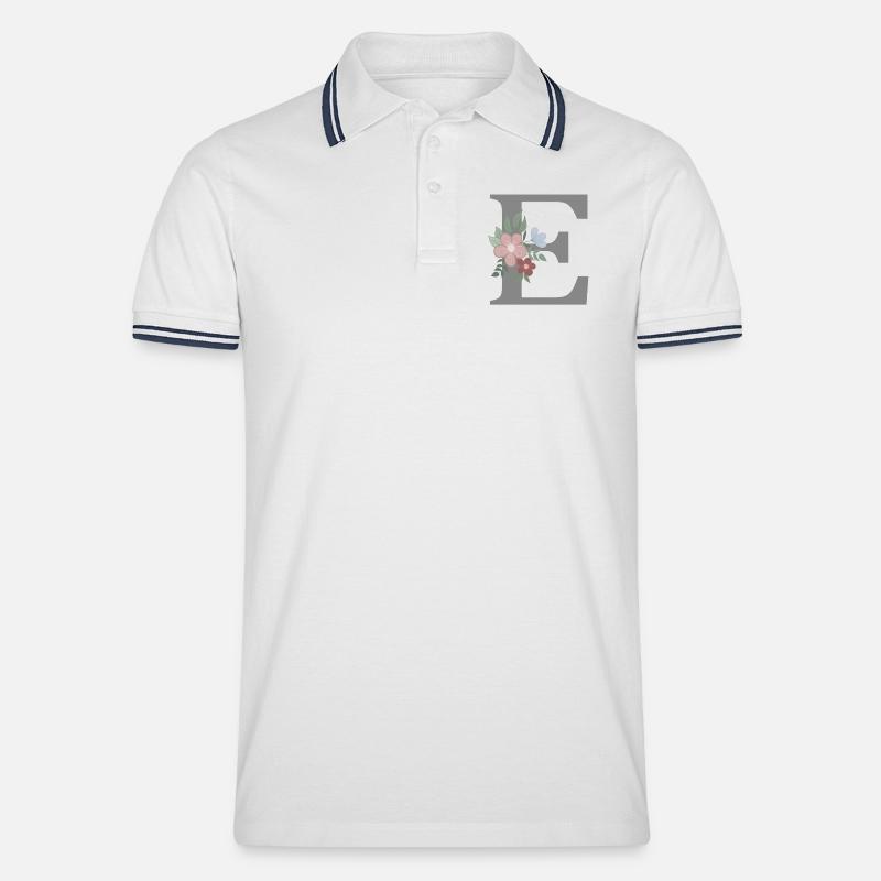 Buchstabe E mit Blume grau - Männer Tipped Poloshirt - Weiß/Navy