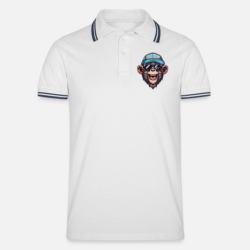 Lustiger Affe - Männer Tipped Poloshirt - Weiß/Navy