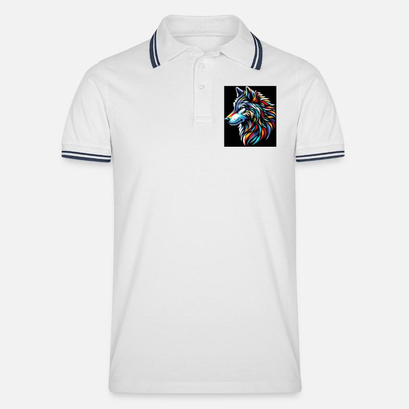 Wolf - Männer Tipped Poloshirt - Weiß/Navy