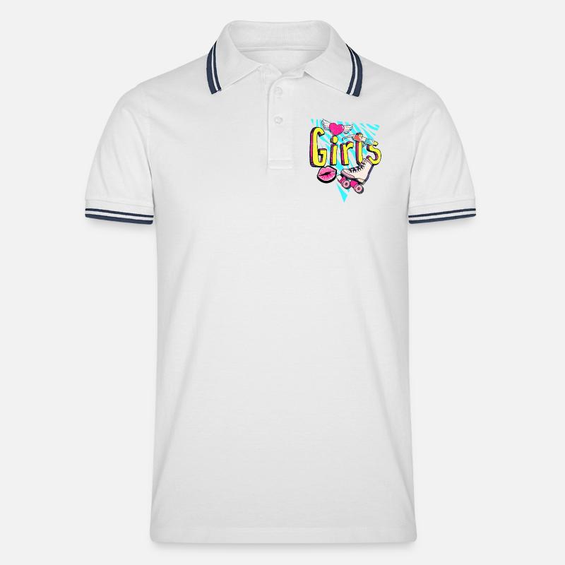 Mädchen Retro Roller Pop Art - Männer Tipped Poloshirt - Weiß/Navy
