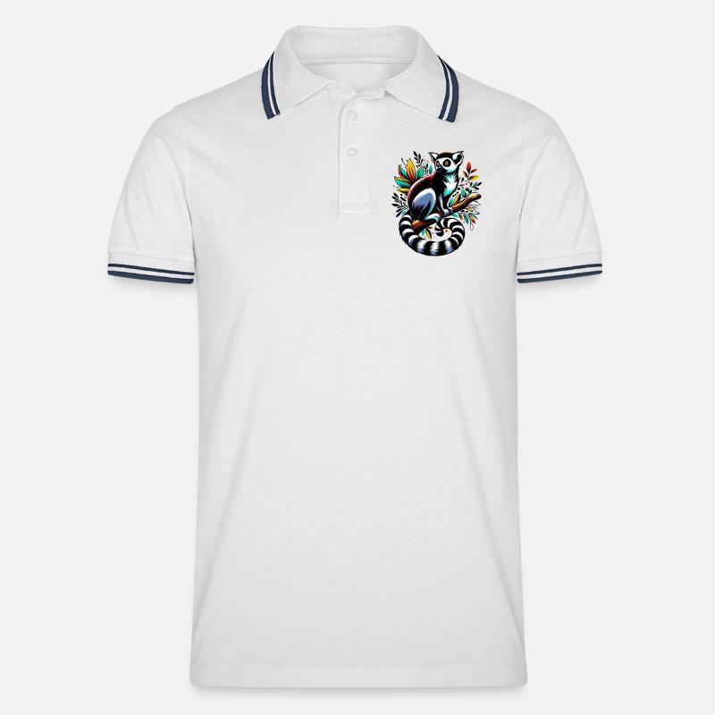 Lemur - Männer Tipped Poloshirt - Weiß/Navy