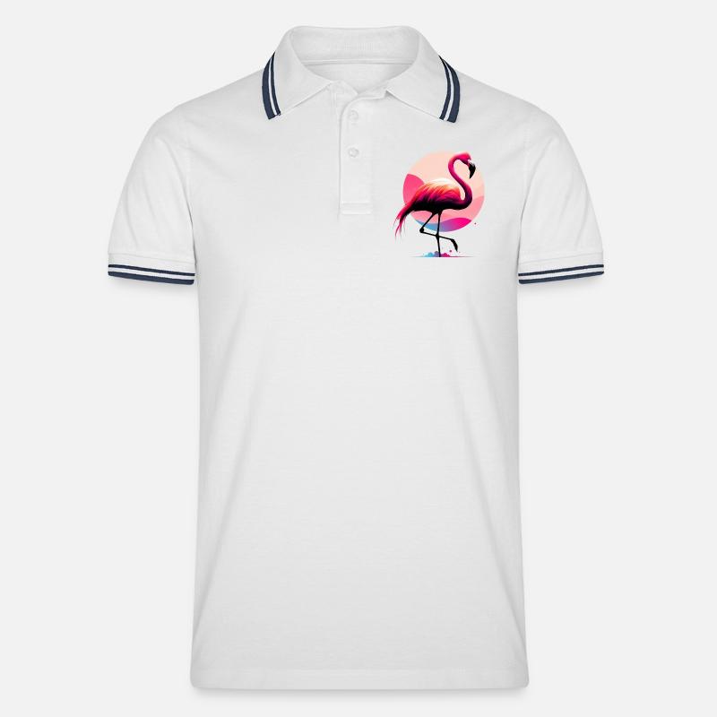 Flamingo - Männer Tipped Poloshirt - Weiß/Navy