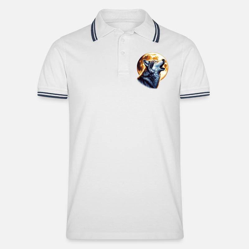 Wolf - Männer Tipped Poloshirt - Weiß/Navy