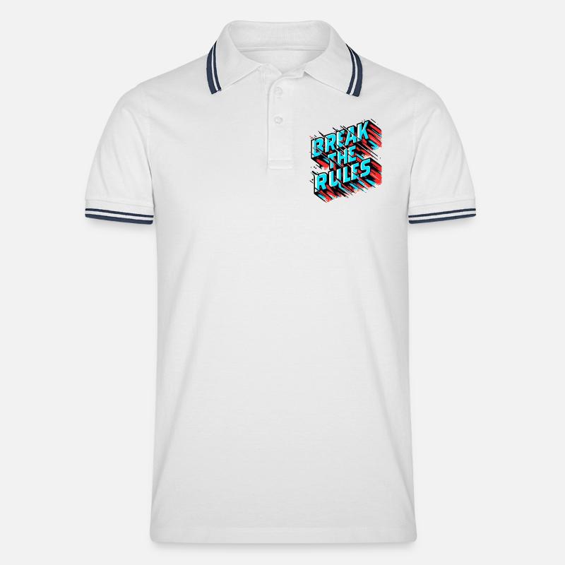 Break the Rules – Glitch Effect - Männer Tipped Poloshirt - Weiß/Navy