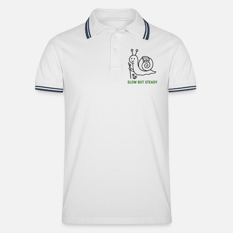 Wanderschnecke Slow but Steady - Männer Tipped Poloshirt - Weiß/Navy