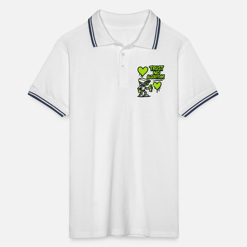 Robot with heart and anti-algorithm message Men's Tipped Polo Shirt