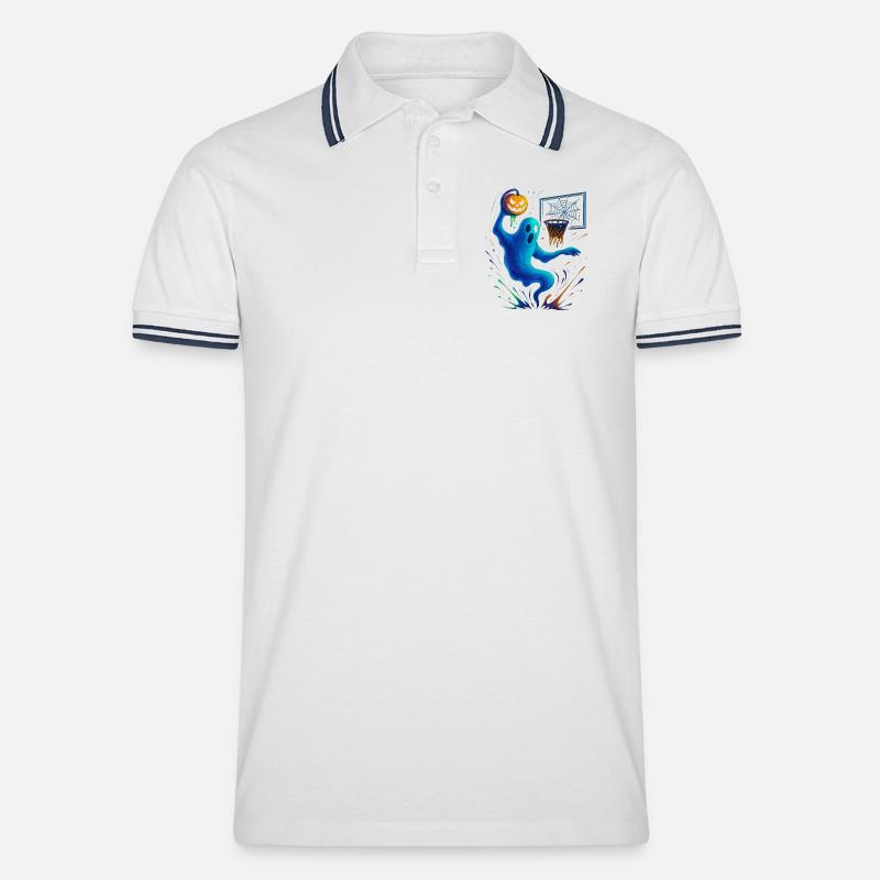Halloween Ghost Dunk Kürbis Sneaker - Männer Tipped Poloshirt - Weiß/Navy