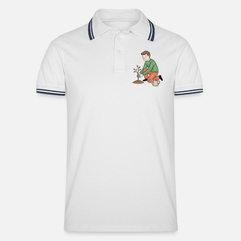 Junger Gärtner pflanzt einen Trieb - Männer Tipped Poloshirt - Weiß/Navy