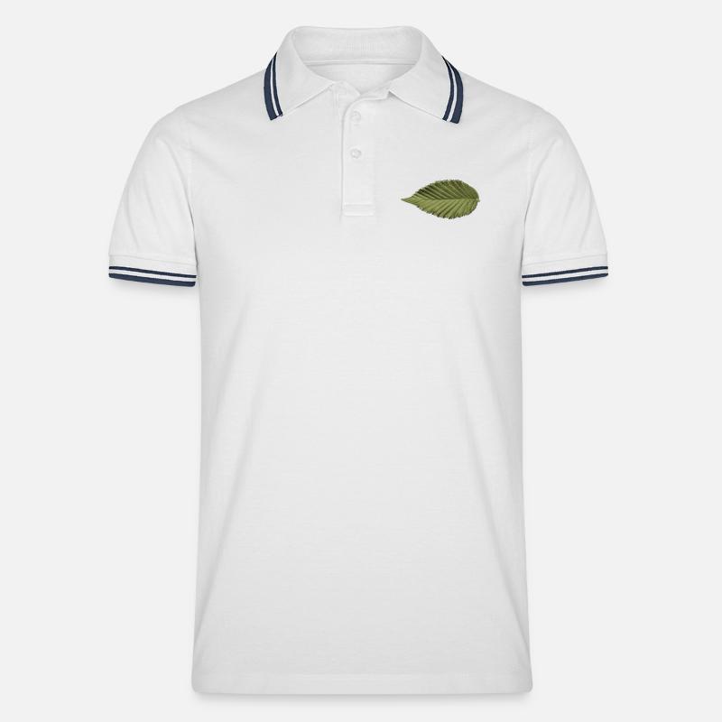 Leaf Structure Olive Green Pattern - Men's Tipped Polo Shirt - white/navy