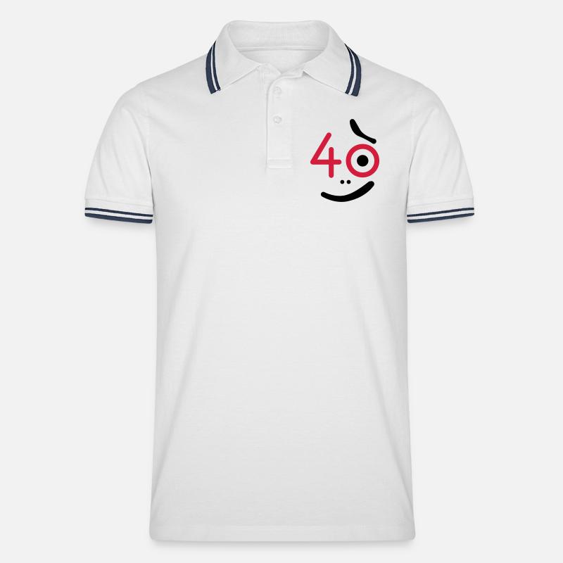 40 år - hvad så? - Tipped poloshirt herre - hvid/marineblå