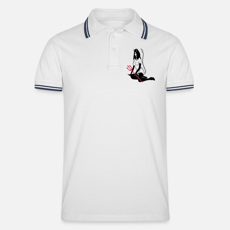 Teufelchen - Männer Tipped Poloshirt - Weiß/Navy