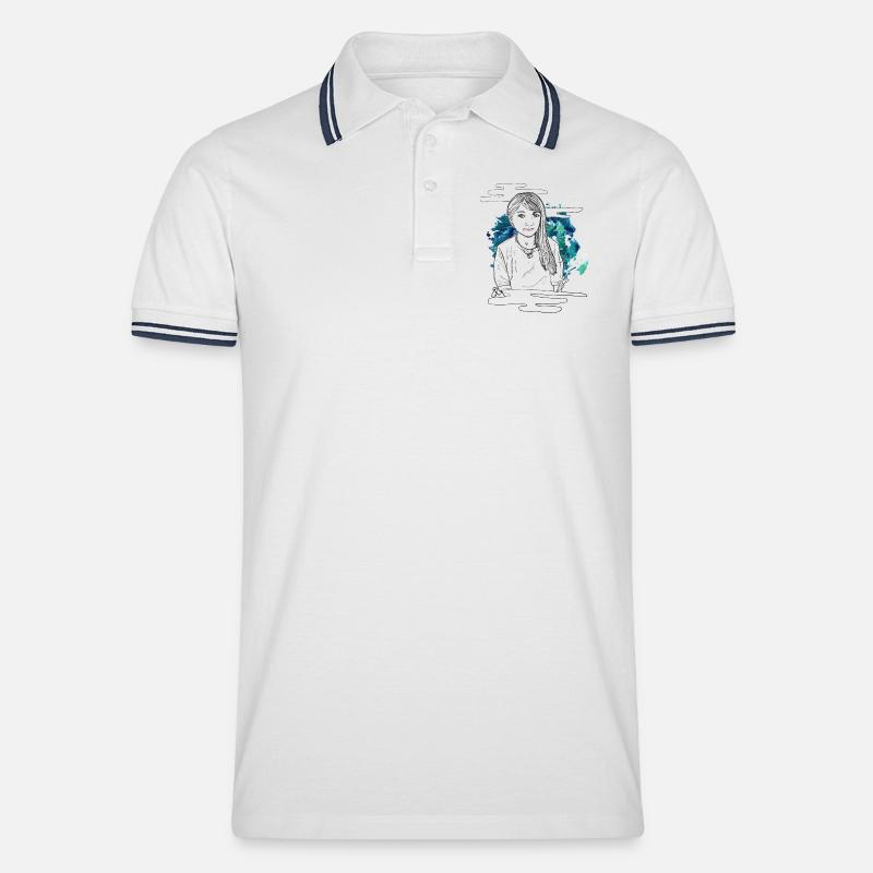 Lächelndes Mädchen mit Muster - Männer Tipped Poloshirt - Weiß/Navy