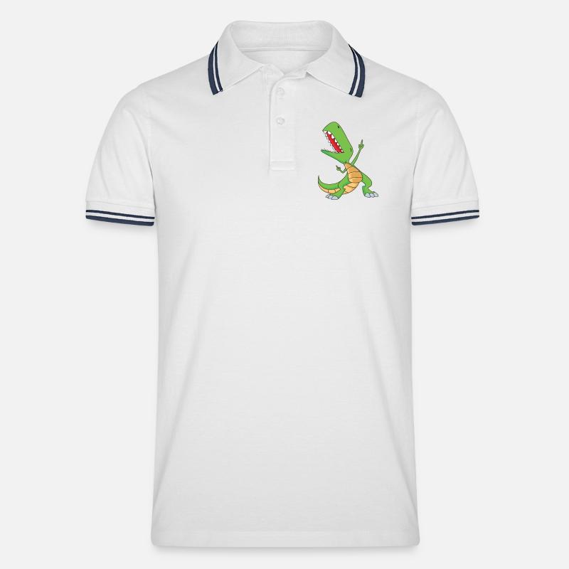 Dabbing T-Rex | Dabbing Dinosaurier - Männer Tipped Poloshirt - Weiß/Navy