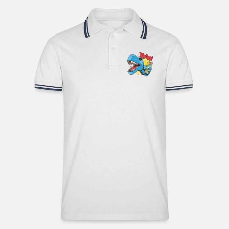 T-Rex mit Bierdose - Männer Tipped Poloshirt - Weiß/Navy
