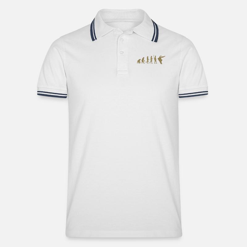 Snowboarder Evolution Geschenkidee - Männer Tipped Poloshirt - Weiß/Navy