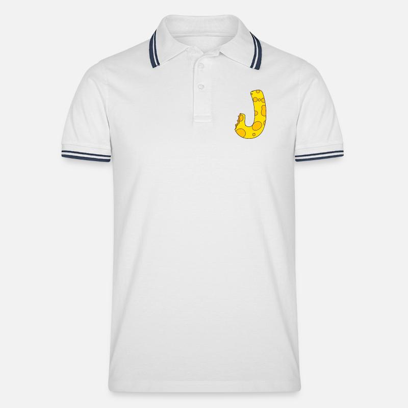 Buchstabe J - Männer Tipped Poloshirt - Weiß/Navy