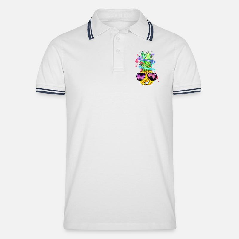 coole Ananas mit Neon Spirale - Männer Tipped Poloshirt - Weiß/Navy