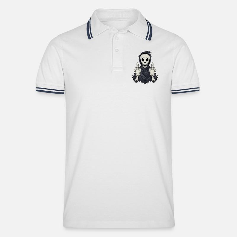 Sensenmann zeigt Mittelfinger - Männer Tipped Poloshirt - Weiß/Navy