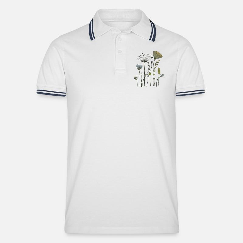 trockenblumen gewebe - Männer Tipped Poloshirt - Weiß/Navy
