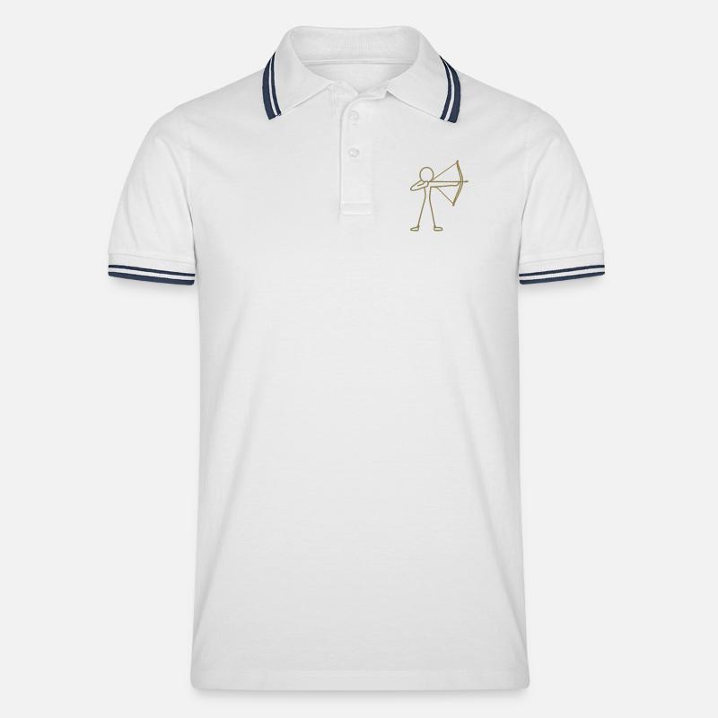 Strichmännchen Bogen Bogenschießen Bogenschütze - Männer Tipped Poloshirt - Weiß/Navy