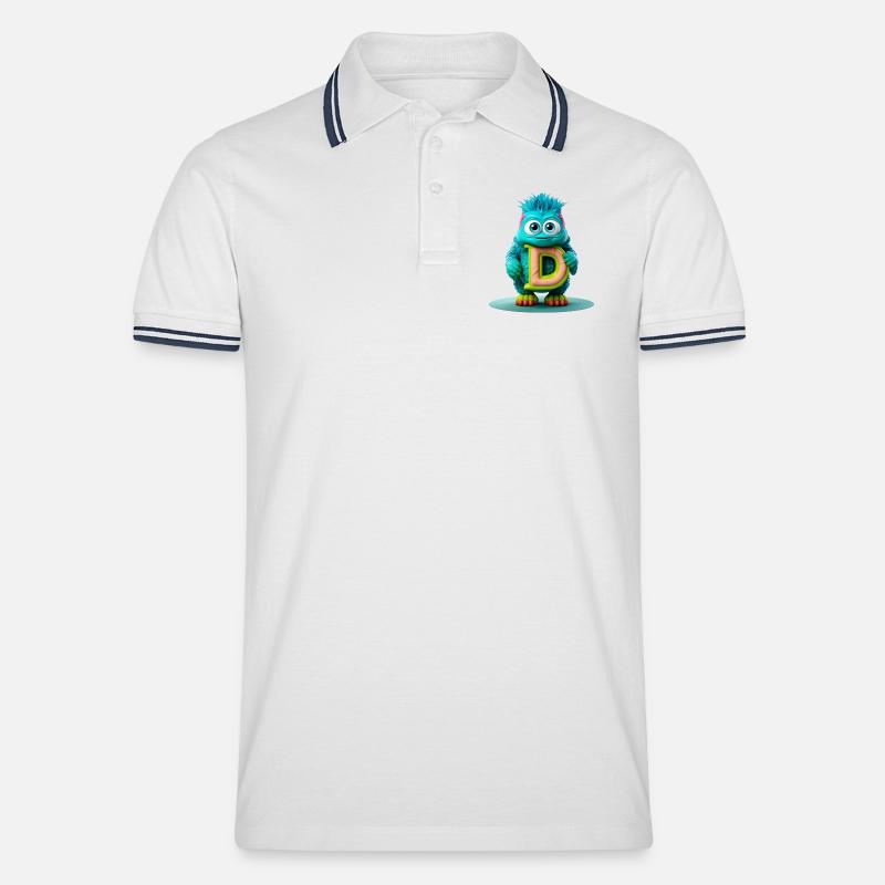 Buntes Monster mit hellem Buchstaben D - Männer Tipped Poloshirt - Weiß/Navy