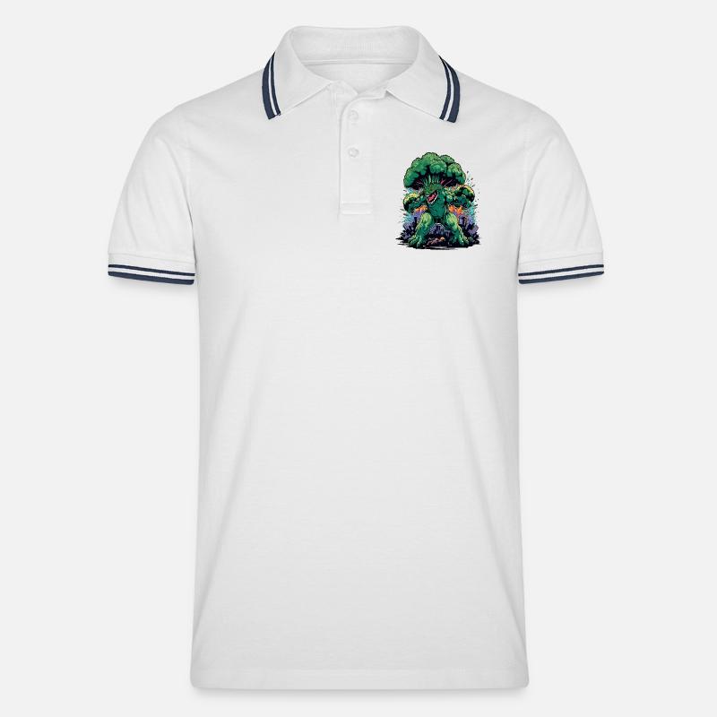 Brokkozilla monstre géant de brocoli - Polo tipped Homme - blanc/marine