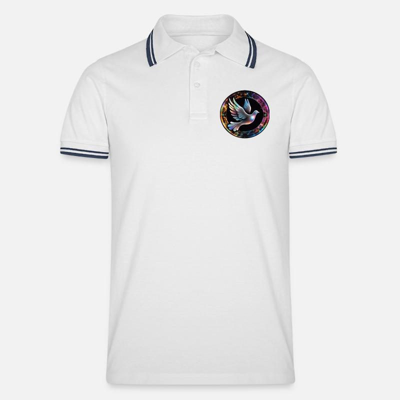 Kosmische Taube im Farbring - Männer Tipped Poloshirt - Weiß/Navy
