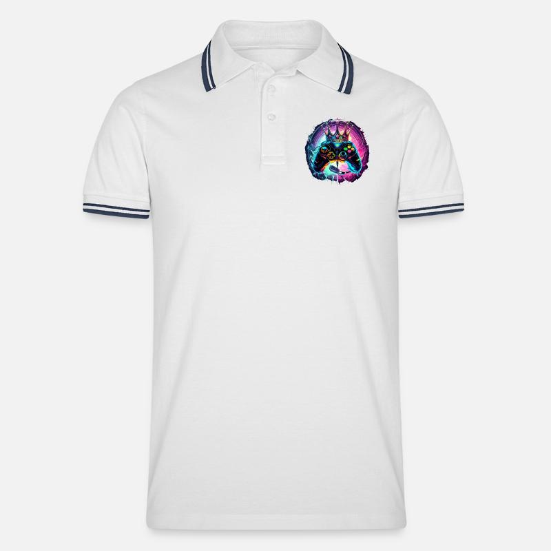 Gaming Controller mit Headset und Krone - Männer Tipped Poloshirt - Weiß/Navy