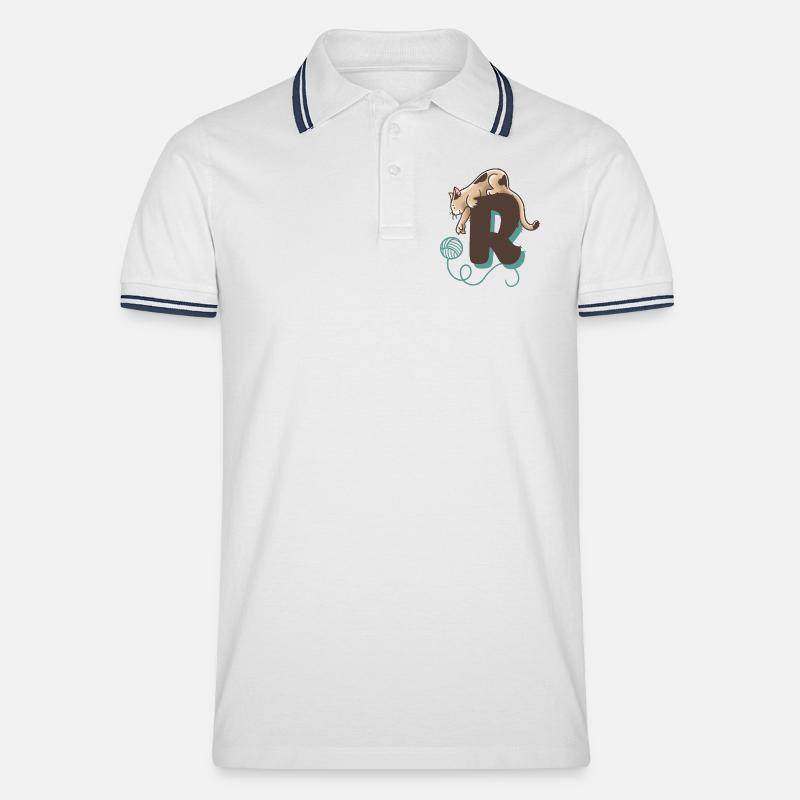 Katze Buchstabe R - Männer Tipped Poloshirt - Weiß/Navy