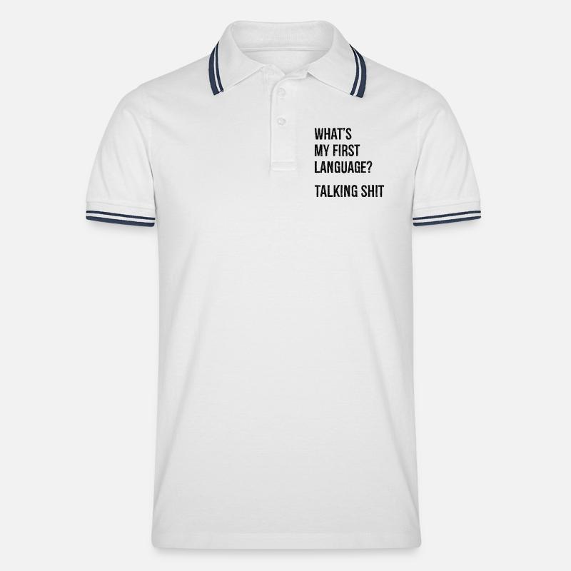 what's my first language talking shit - Männer Tipped Poloshirt - Weiß/Navy