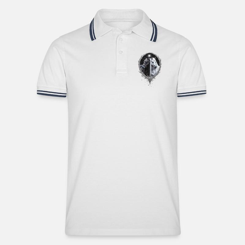 Zwei Pferde, Freunde fürs Leben, Geschenk - Männer Tipped Poloshirt - Weiß/Navy