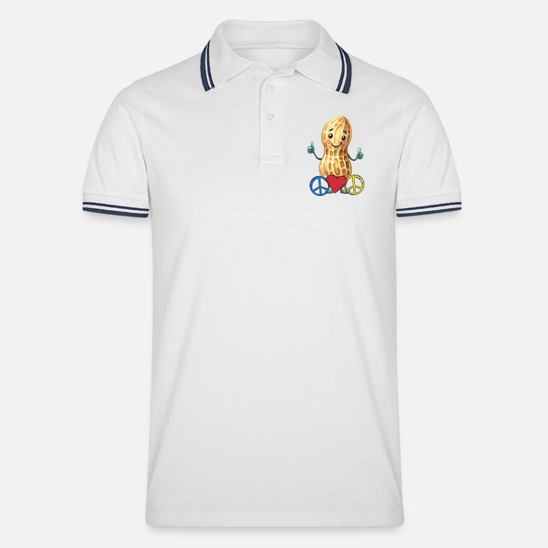 Erdnuss Peace Herz Frieden - Männer Tipped Poloshirt - Weiß/Navy