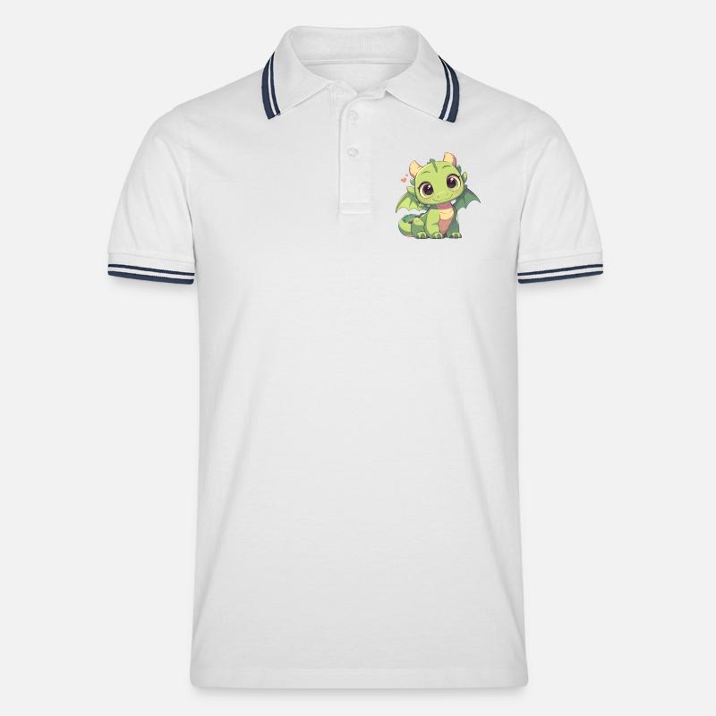 Drachen Drache - Männer Tipped Poloshirt - Weiß/Navy