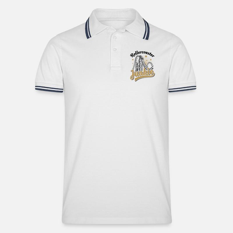 Rollercoaster Junkie - Achterbahn - Looping - Männer Tipped Poloshirt - Weiß/Navy