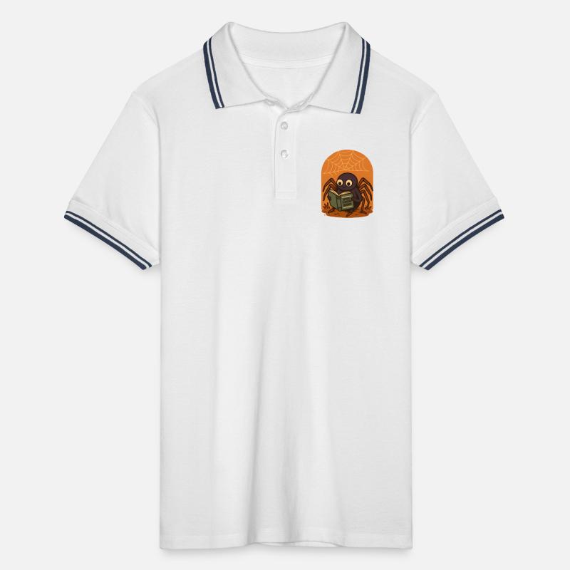 Spider reader insect design with sunset Men's Tipped Polo Shirt