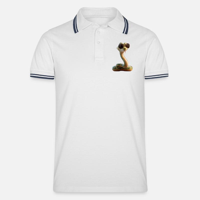 slange, python, kobra, klapperslange, slanger - Tipped poloshirt herre - hvid/marineblå