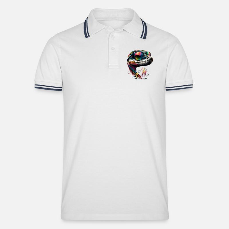 Schlange Python Kobra Klapperschlange Schlangen - Männer Tipped Poloshirt - Weiß/Navy