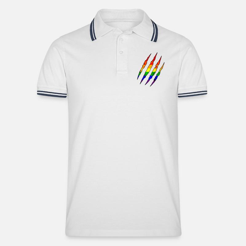 Pride Kralle Regenbogen Statement Kratzspur  - Männer Tipped Poloshirt - Weiß/Navy