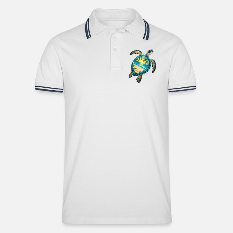 Turtle Waves Surf Turtle Surfer Turtles - Polo tipped Homme - blanc/marine