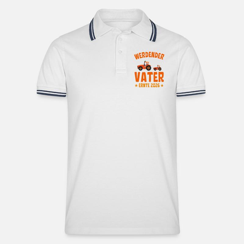 Werdender VATER Ernte 2026 Traktor - Männer Tipped Poloshirt - Weiß/Navy