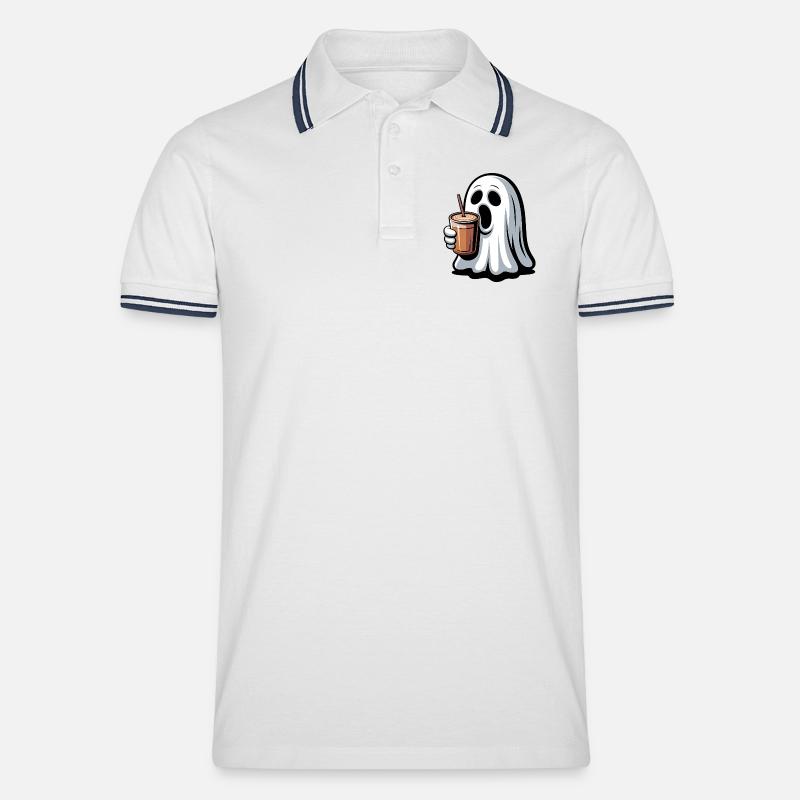 Geist mit Kürbislatte - Männer Tipped Poloshirt - Weiß/Navy