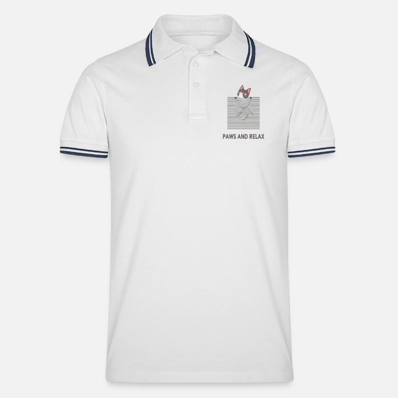 Curious Cat – Funny Optical Line Art - Männer Tipped Poloshirt - Weiß/Navy