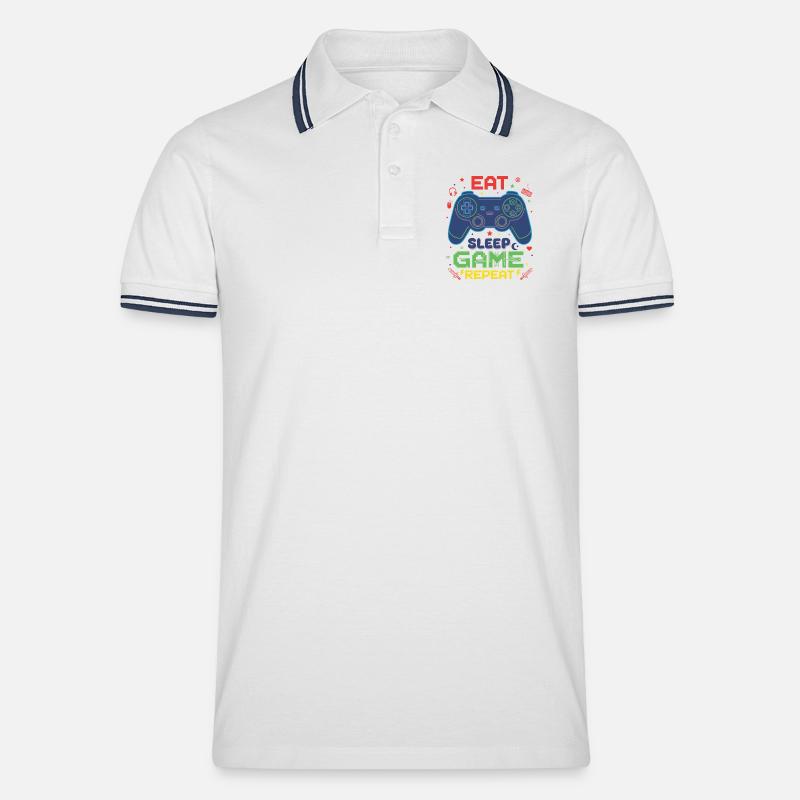 Eat Sleep Game Repeat Neon Controller - Männer Tipped Poloshirt - Weiß/Navy