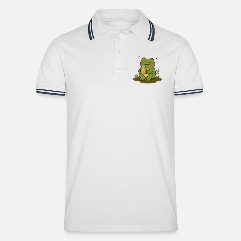 Frosch mit Sternenglas – Magisches Design - Männer Tipped Poloshirt - Weiß/Navy