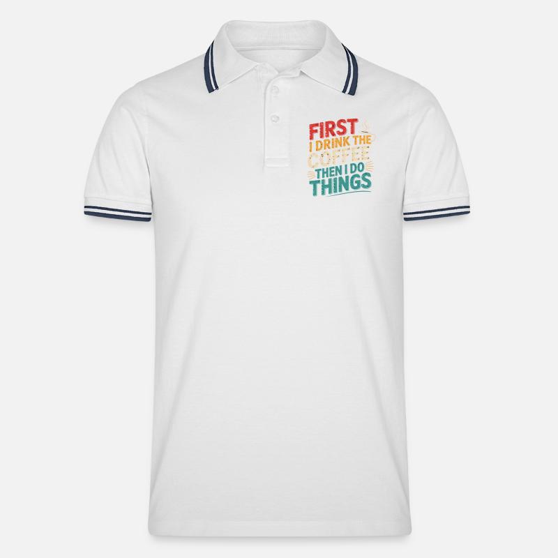 Erst Kaffee, Dann Dinge Erledigen - Männer Tipped Poloshirt - Weiß/Navy