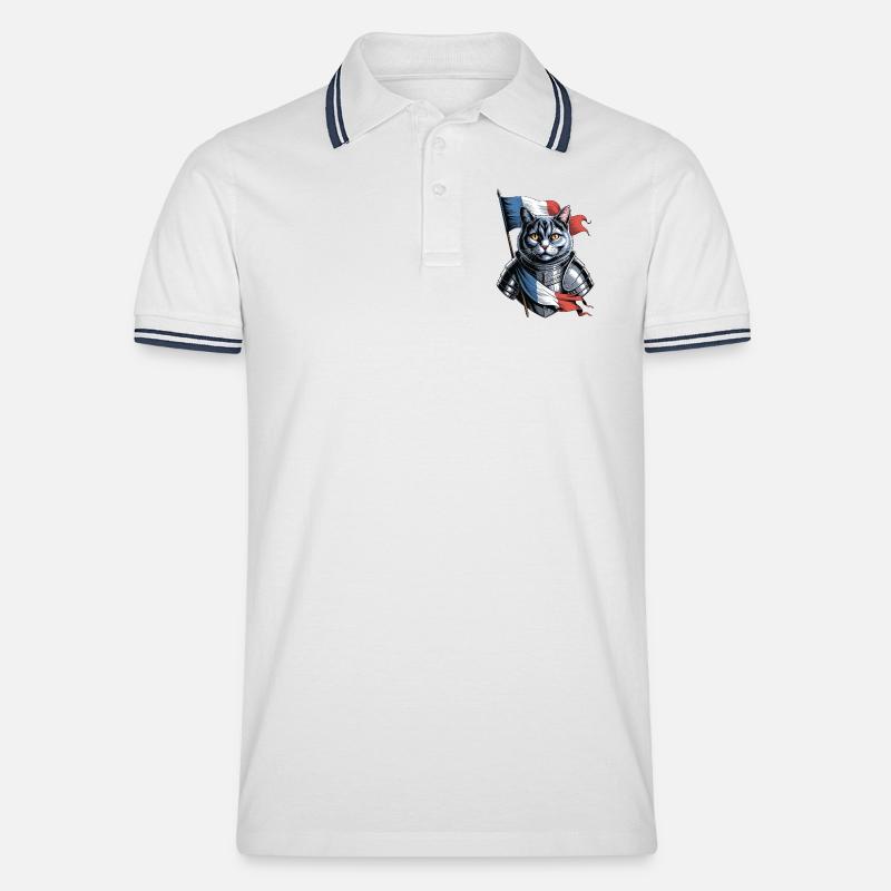 Frankreich Katze Ritter - Männer Tipped Poloshirt - Weiß/Navy